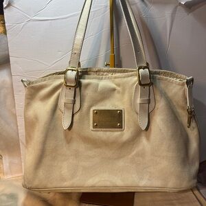 Louis Vuitton Cream Canvas Tahitiene Tote with Gold Plaque Project with wear